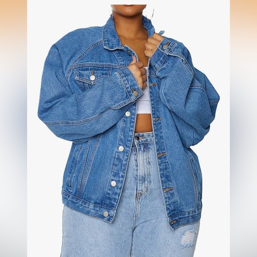 Women's Plus Size Jean Jacket Trucker Denim Jacket 049